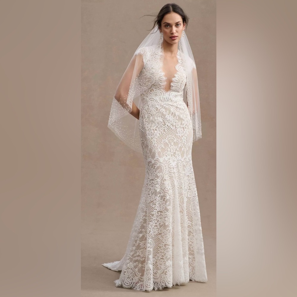 NWT Anthropologie Wedding Philomene Lace Cap-Sleeve Wedding Gown Sz 6